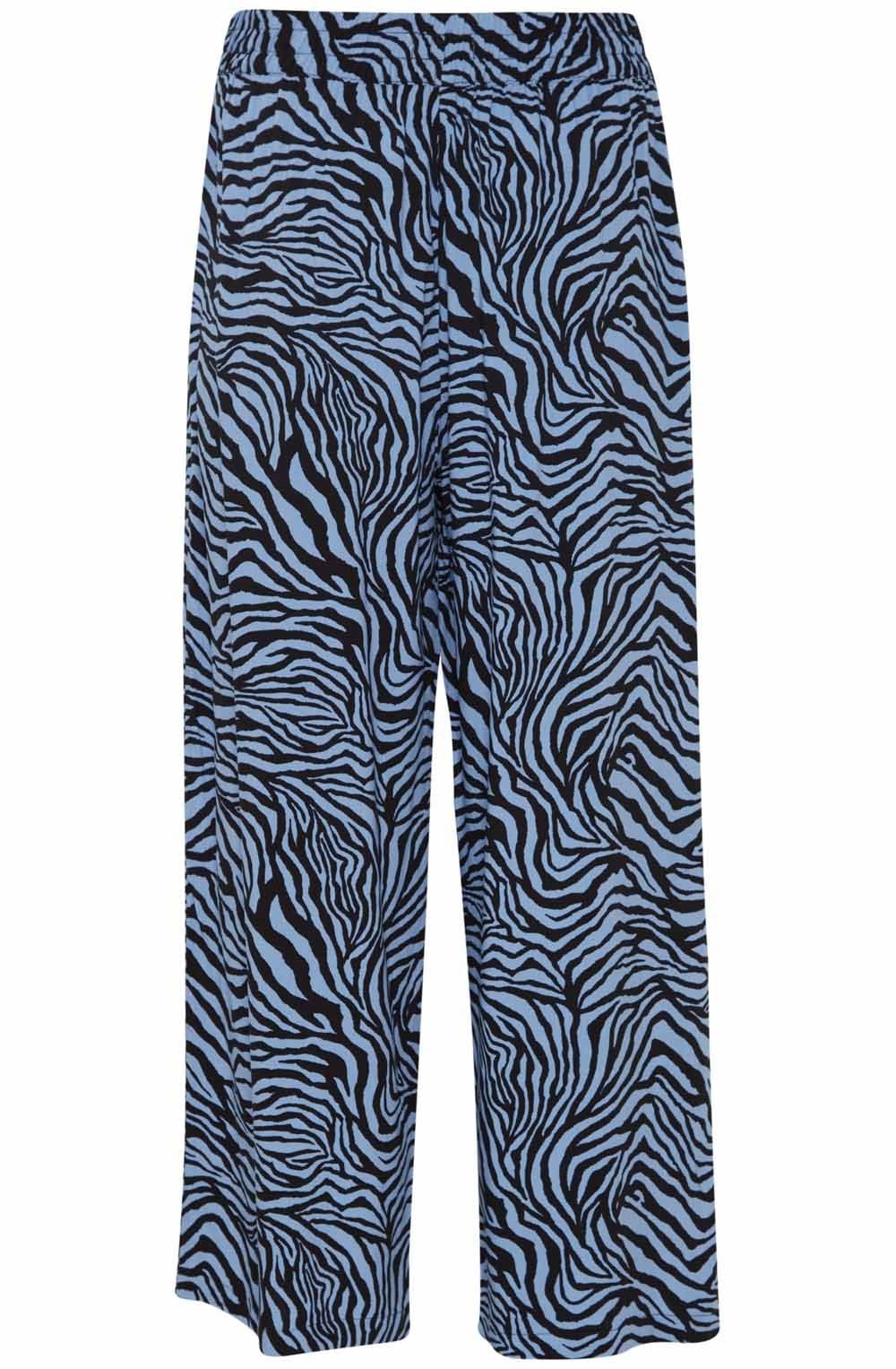 Joella Blue Zebra Print Wide Leg Crop Trousers