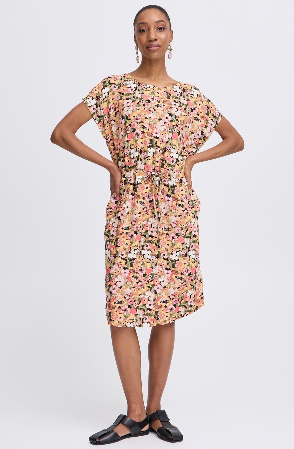 Joella Coral Blush Drawstring Waist Dress