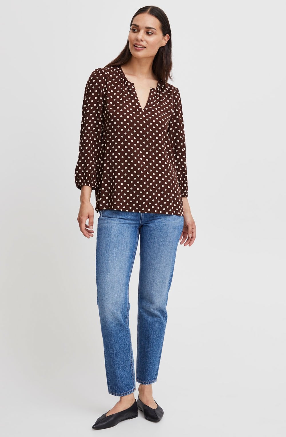 Josa Chicory Coffee Polka Dot Loose Blouse