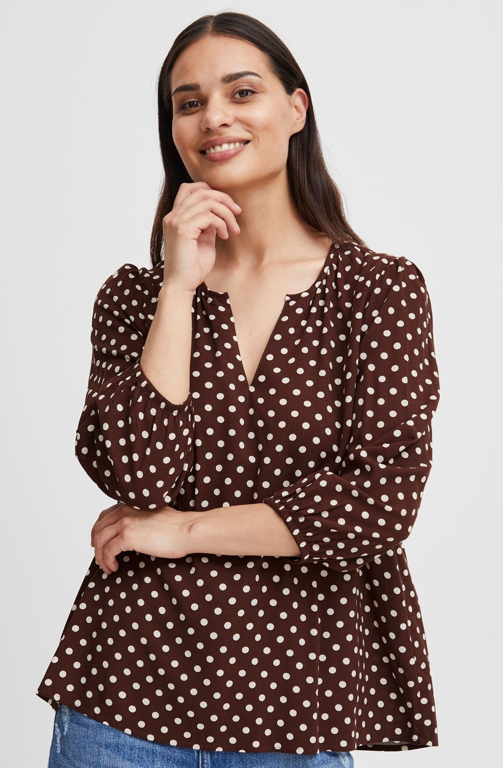Josa Chicory Coffee Polka Dot Loose Blouse