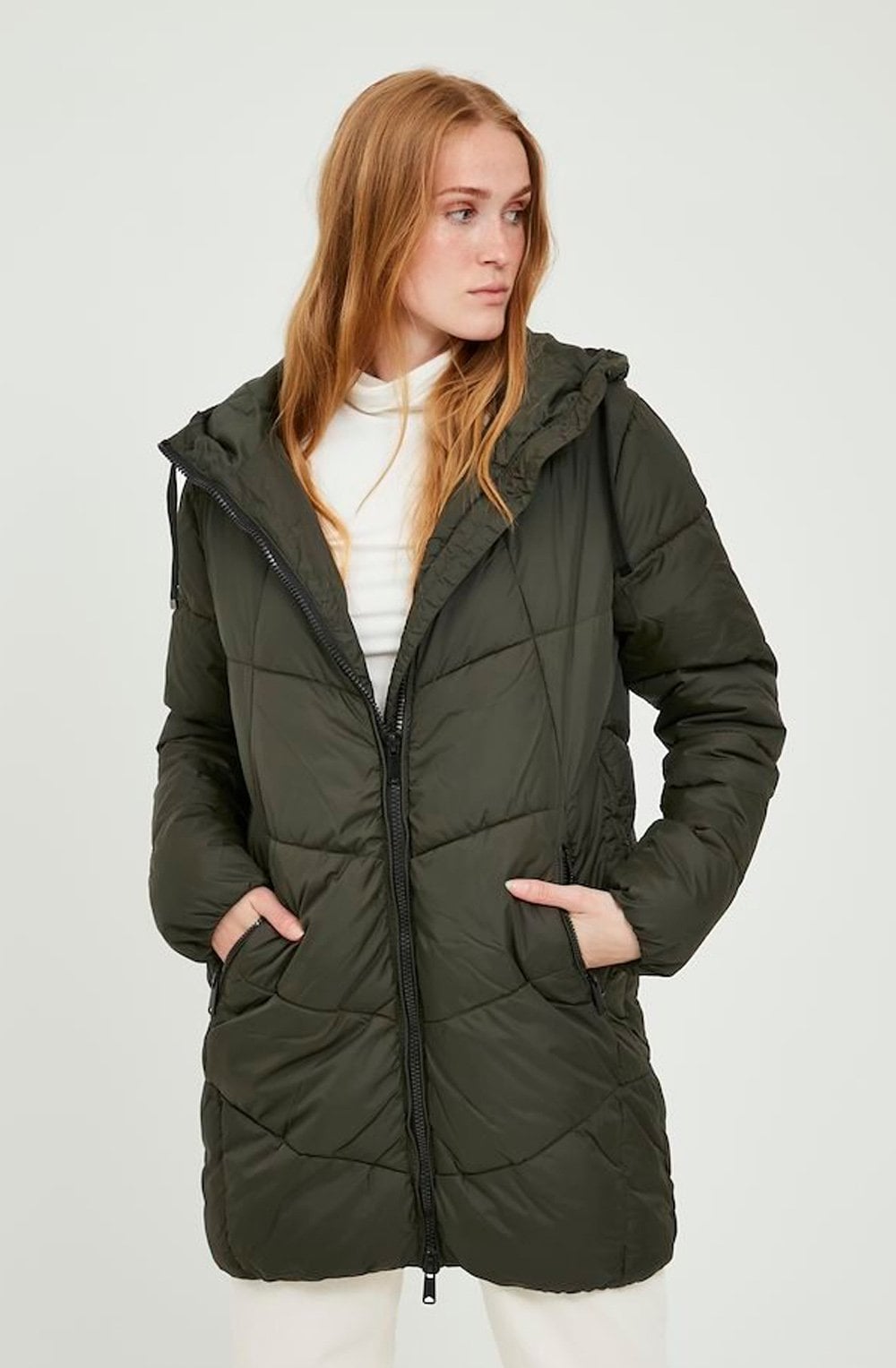Khaki Hooded Puffer Coat