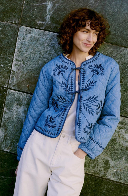 Kissia Mid Blue Denim Quilted Jacket