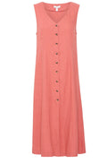 Light Mahogany Linen Mix Button Down Dress