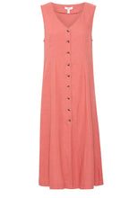 Light Mahogany Linen Mix Button Down Dress