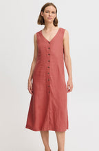 Light Mahogany Linen Mix Button Down Dress