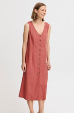 Light Mahogany Linen Mix Button Down Dress