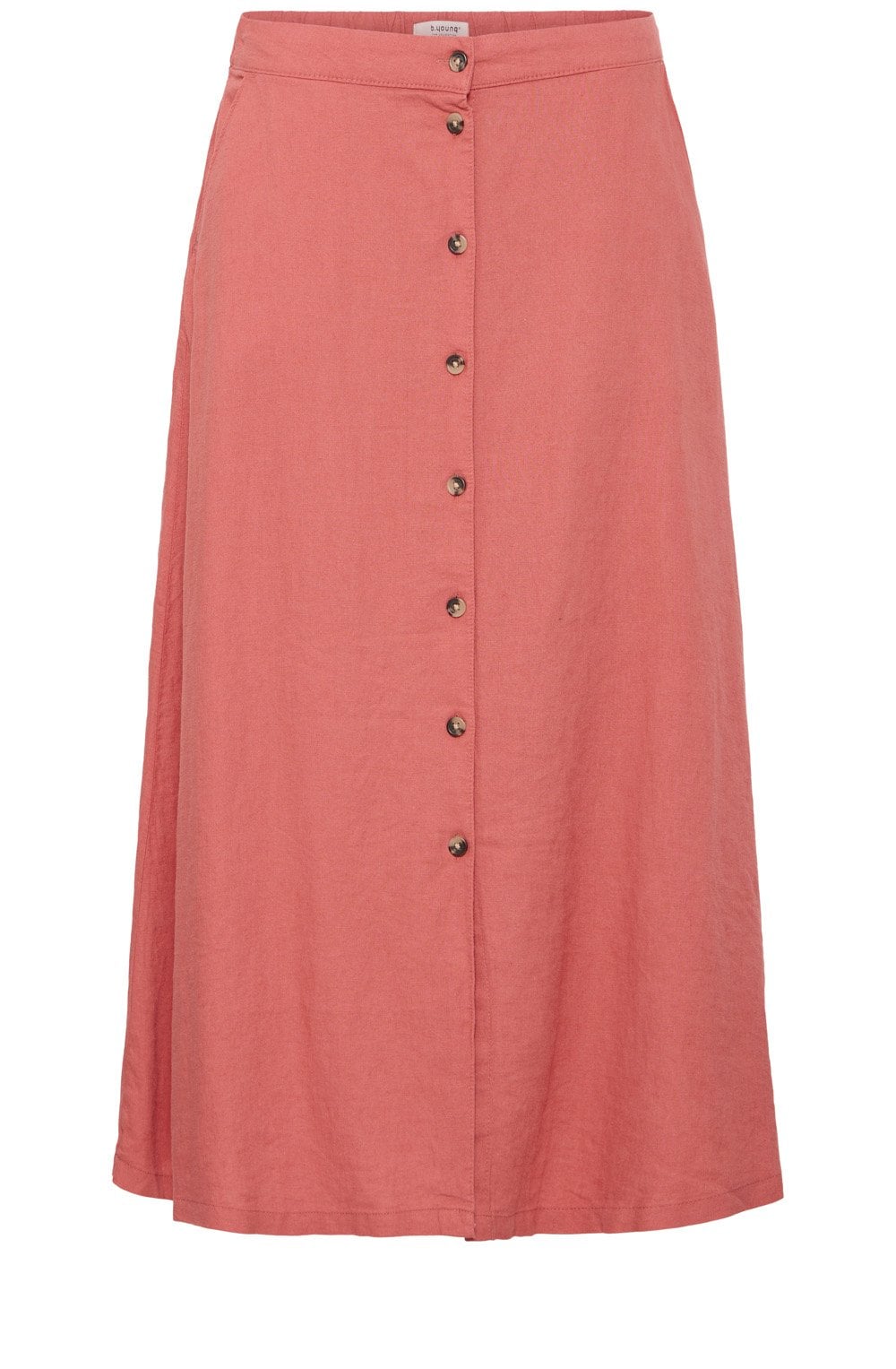 Light Mahogany Linen Mix Button Down Skirt