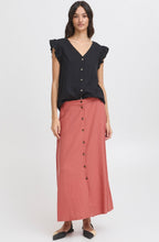 Light Mahogany Linen Mix Button Down Skirt