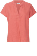 Light Mahogany Linen Mix Tunic Neck Blouse