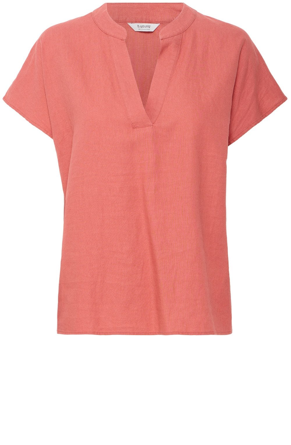 Light Mahogany Linen Mix Tunic Neck Blouse