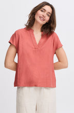 Light Mahogany Linen Mix Tunic Neck Blouse