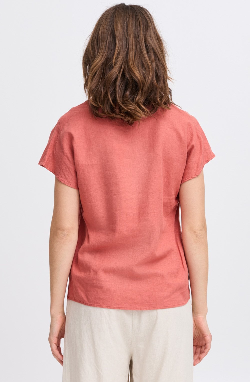 Light Mahogany Linen Mix Tunic Neck Blouse