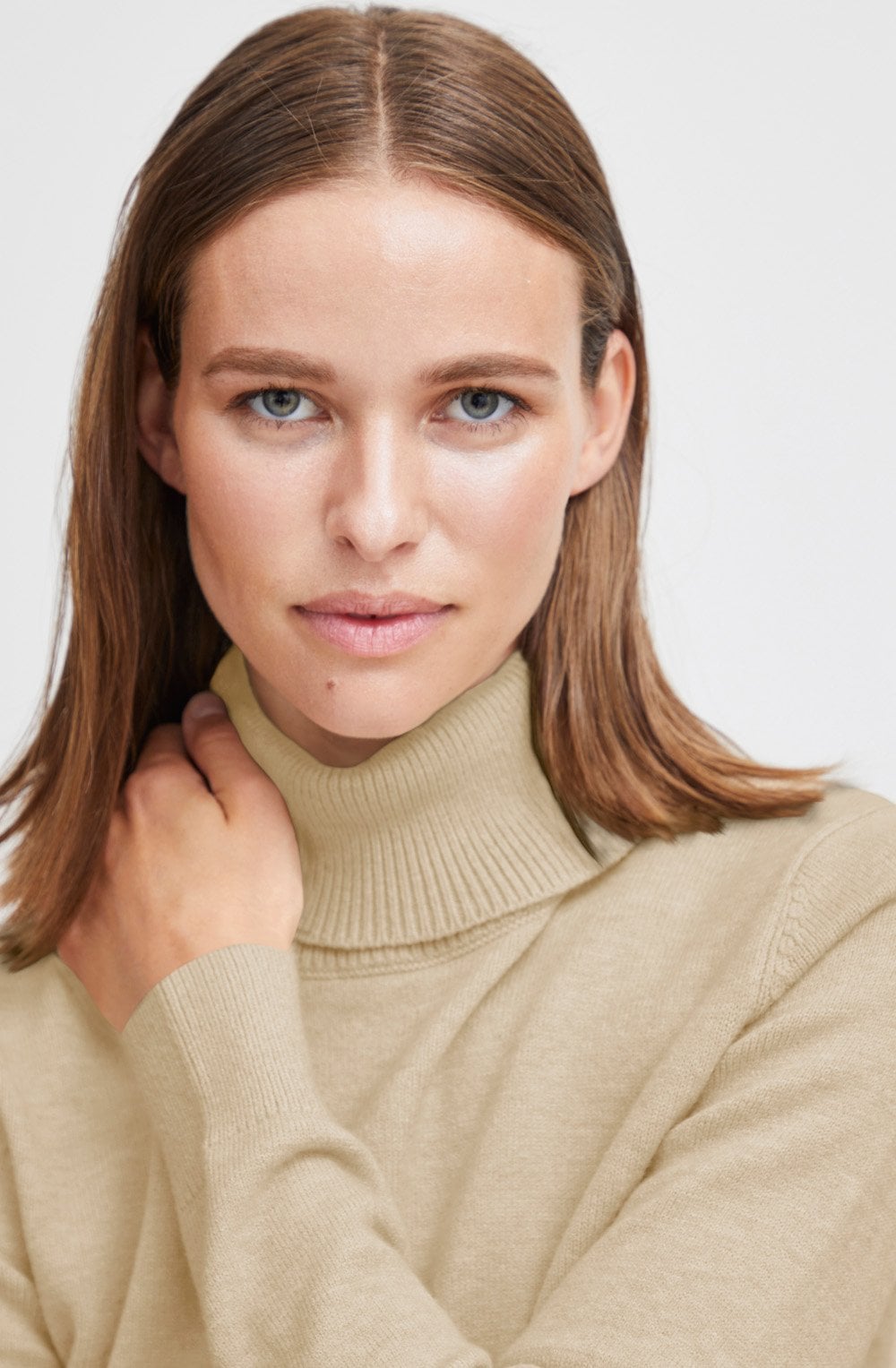 Manina Cement Melange Polo Neck Jumper