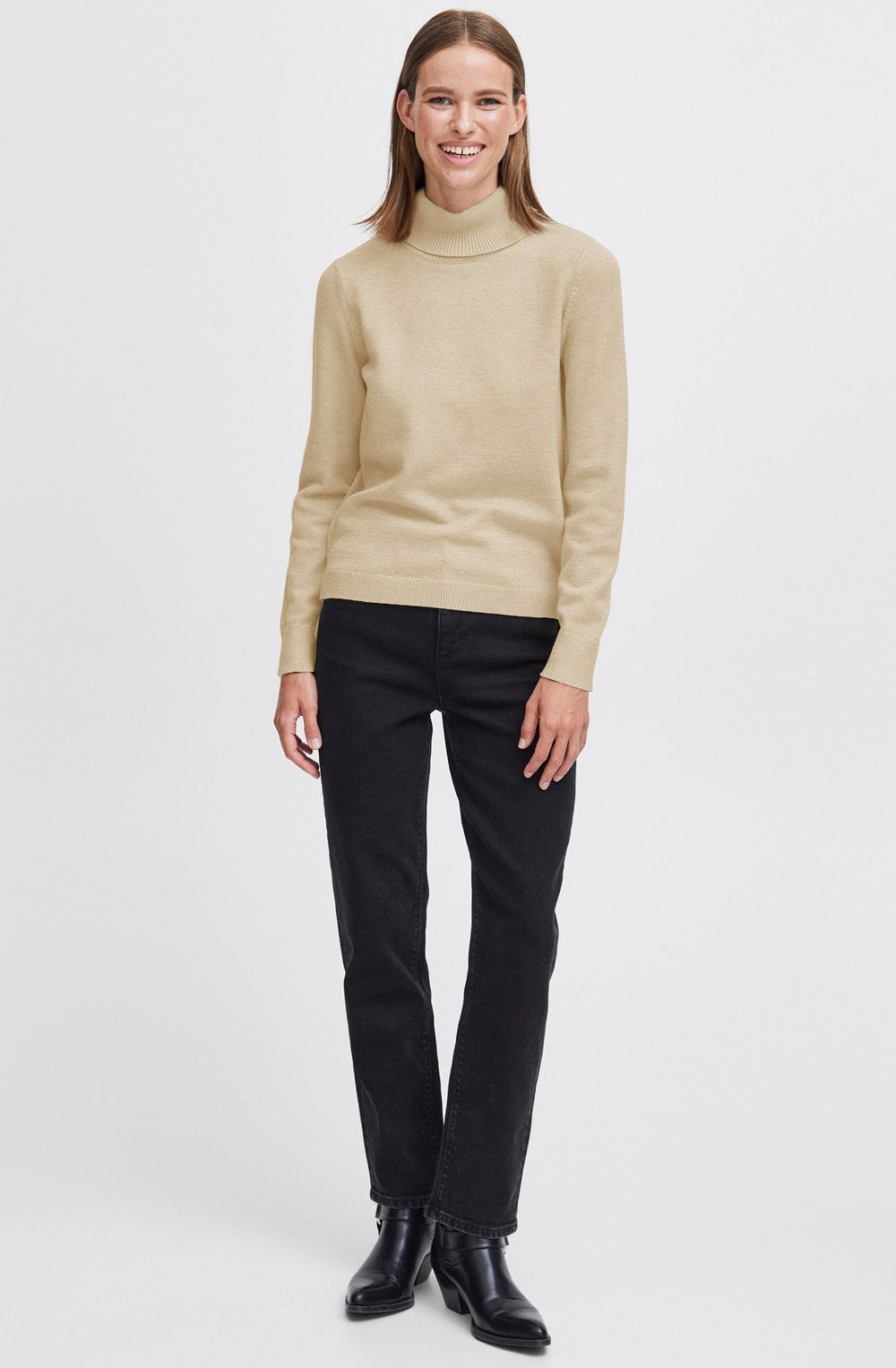 Manina Cement Melange Polo Neck Jumper