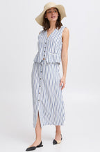 Marshmallow and Blue Striped Linen Mix Skirt