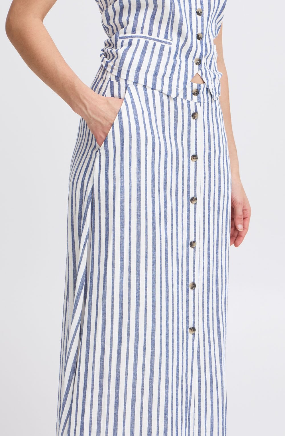 Marshmallow and Blue Striped Linen Mix Skirt