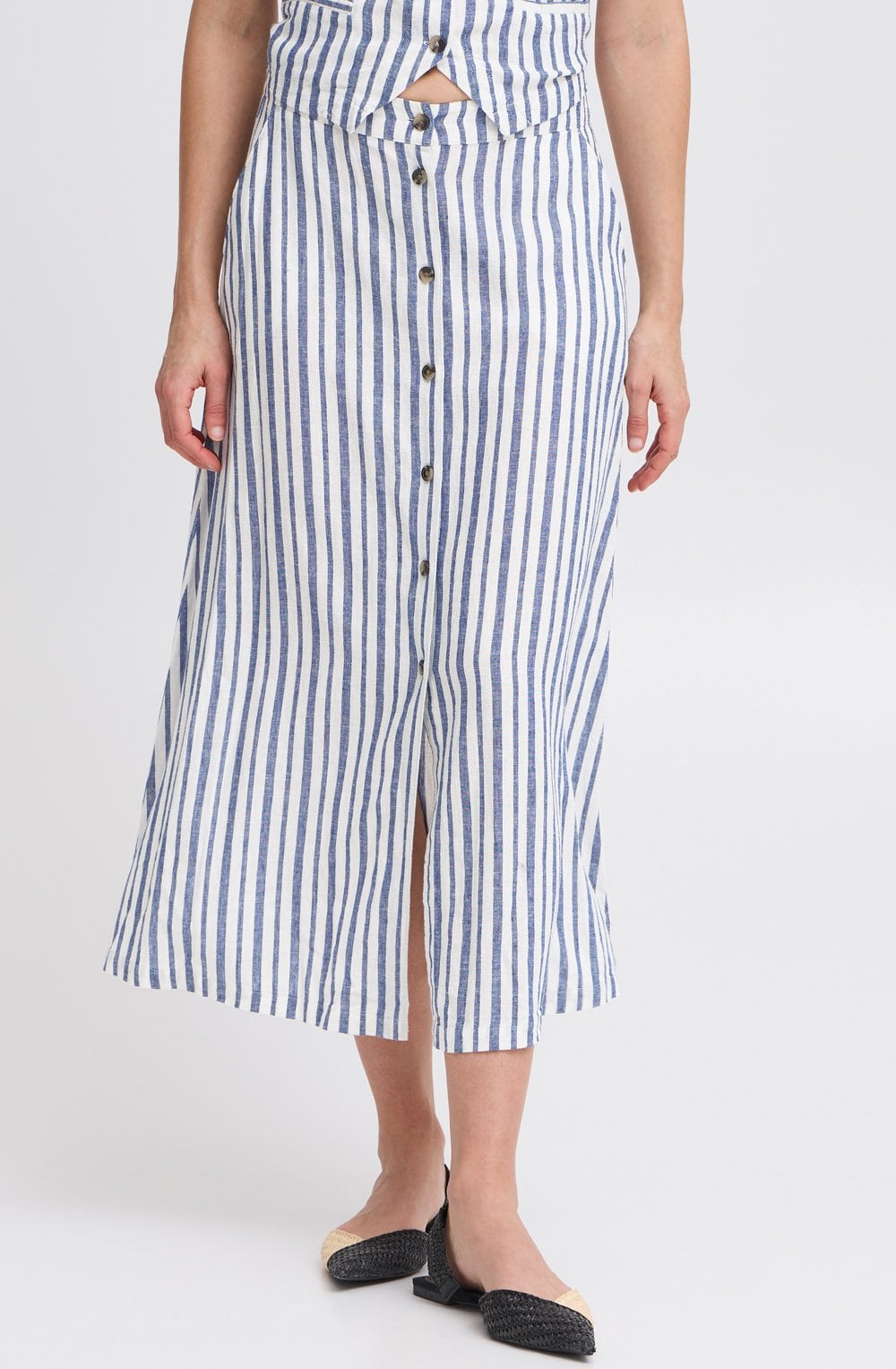 Marshmallow and Blue Striped Linen Mix Skirt