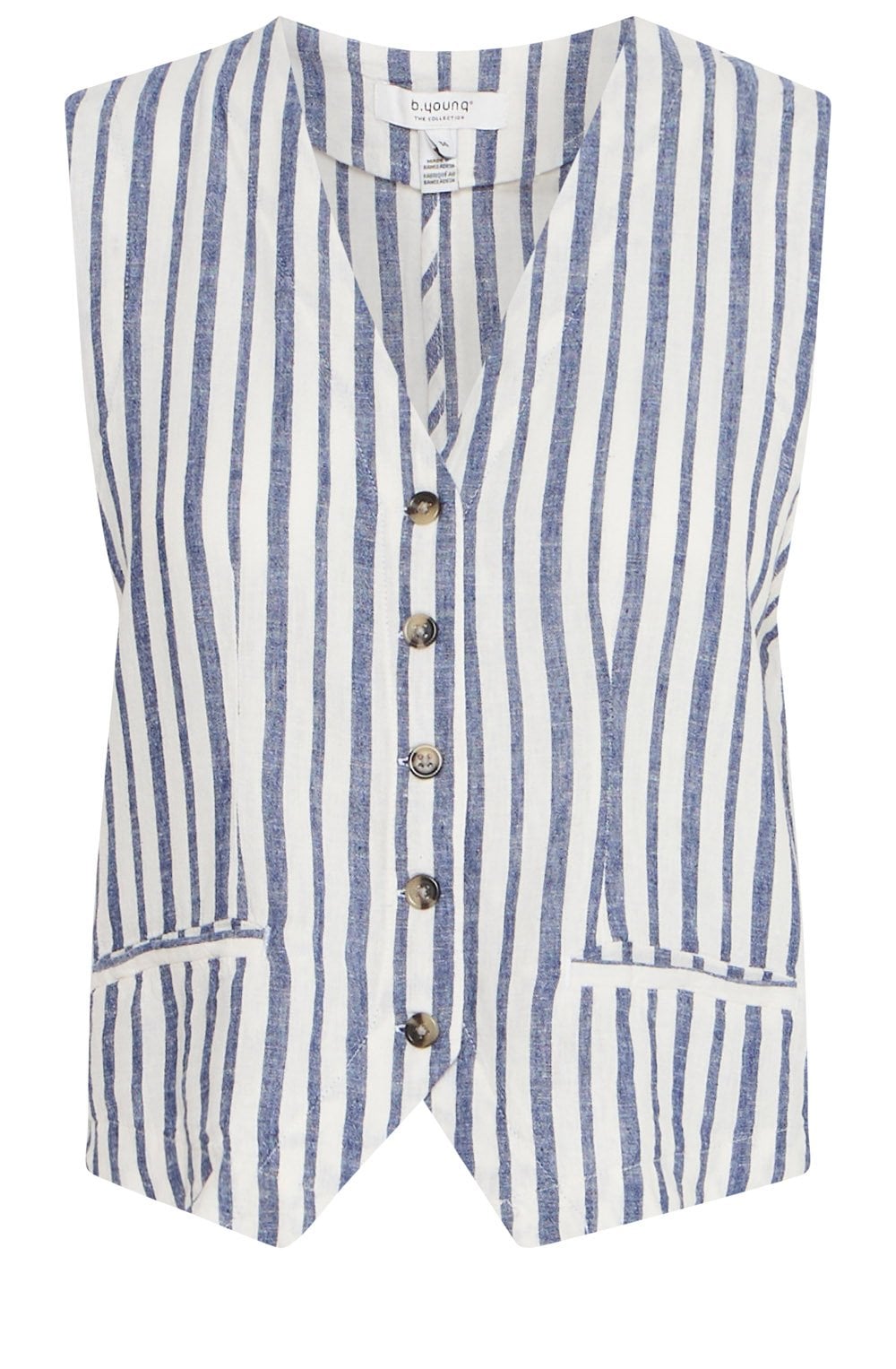 Marshmallow and Blue Striped Linen Mix Waistcoat