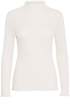 Marshmallow Fine Knit Lettuce Trimmed Top