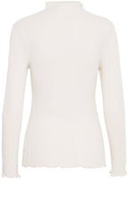 Marshmallow Fine Knit Lettuce Trimmed Top