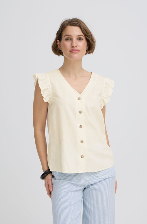 Marshmallow Linen Mix Ruffle Sleeve Shirt
