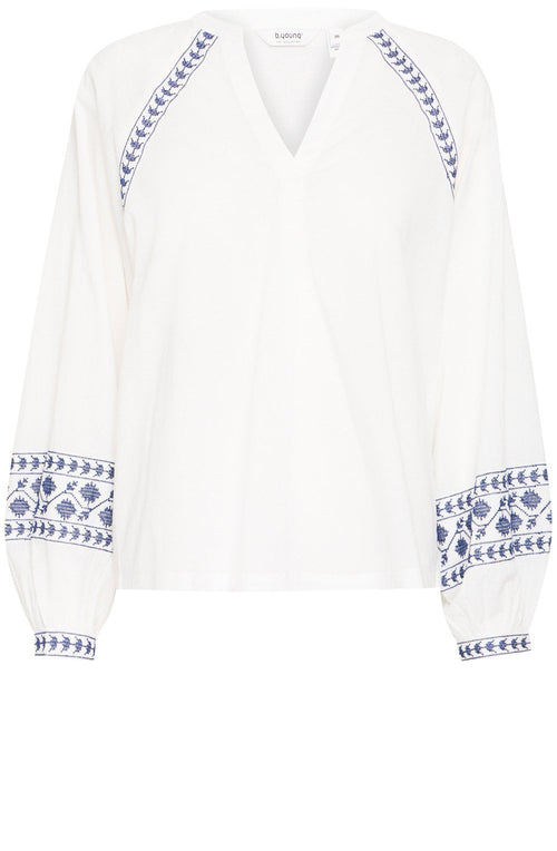 Marshmallow V Neck Embroidered Blouse