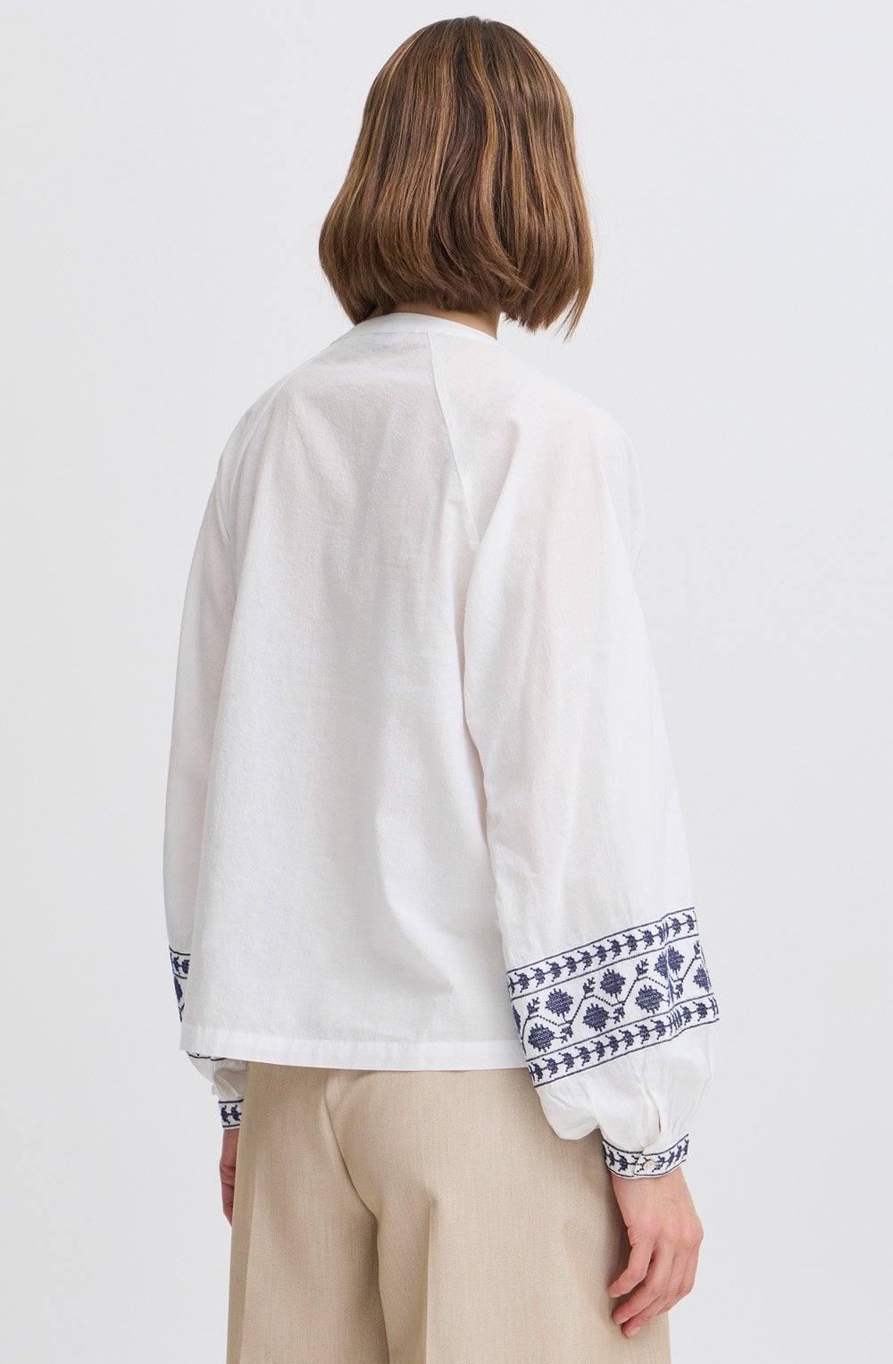 Marshmallow V Neck Embroidered Blouse