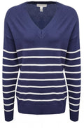 Medieval Blue and White Stripe V Neck Sweater