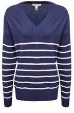 Medieval Blue and White Stripe V Neck Sweater