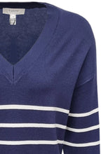 Medieval Blue and White Stripe V Neck Sweater