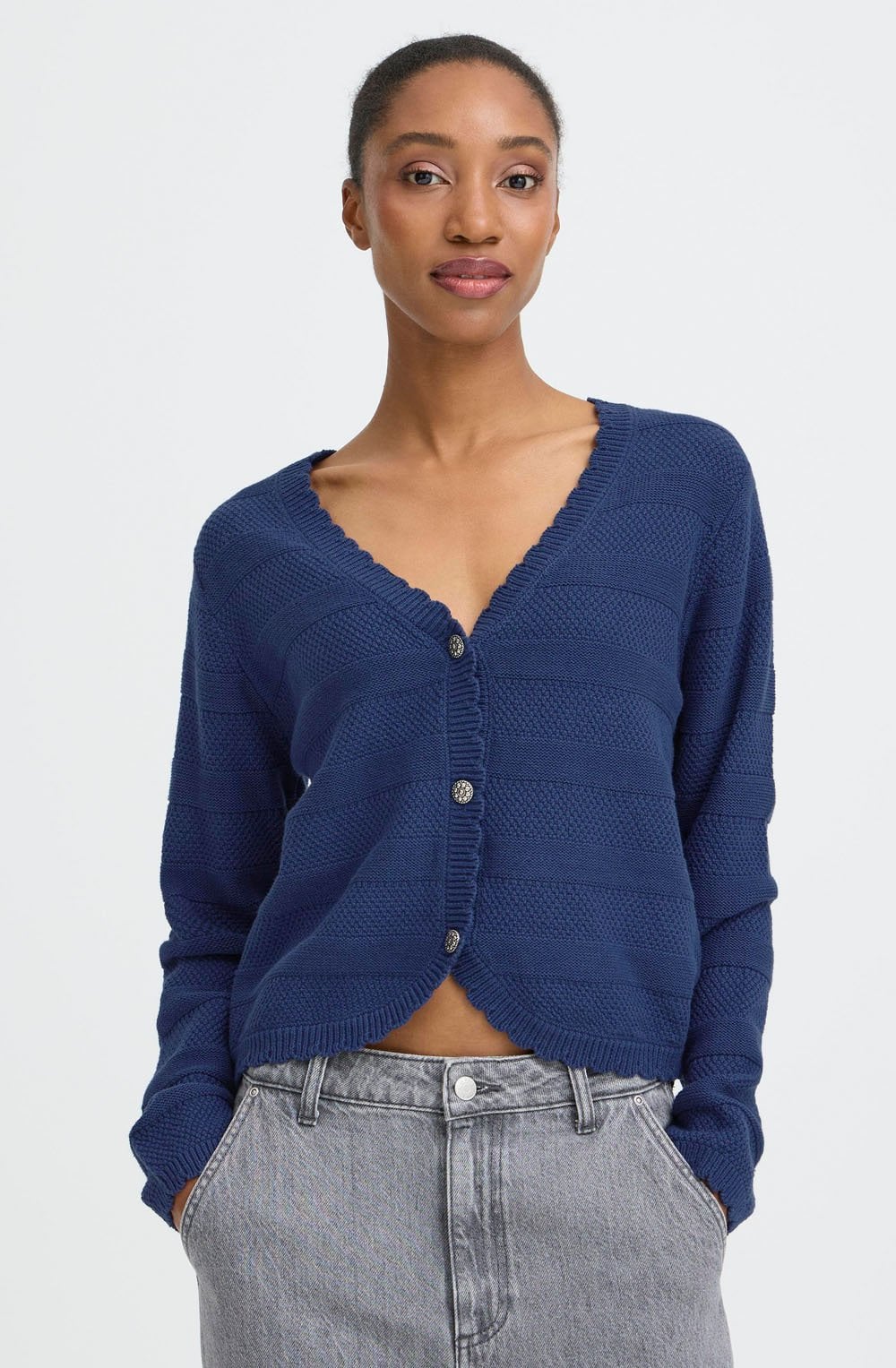 Medieval Blue Scalloped Edge Mikala Cardigan