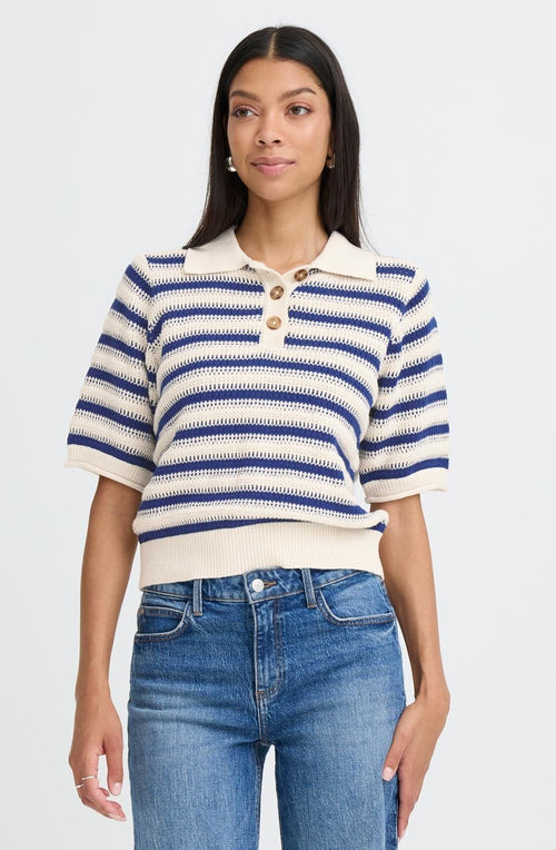 Medieval Blue Textured Knit Mikala Polo Top