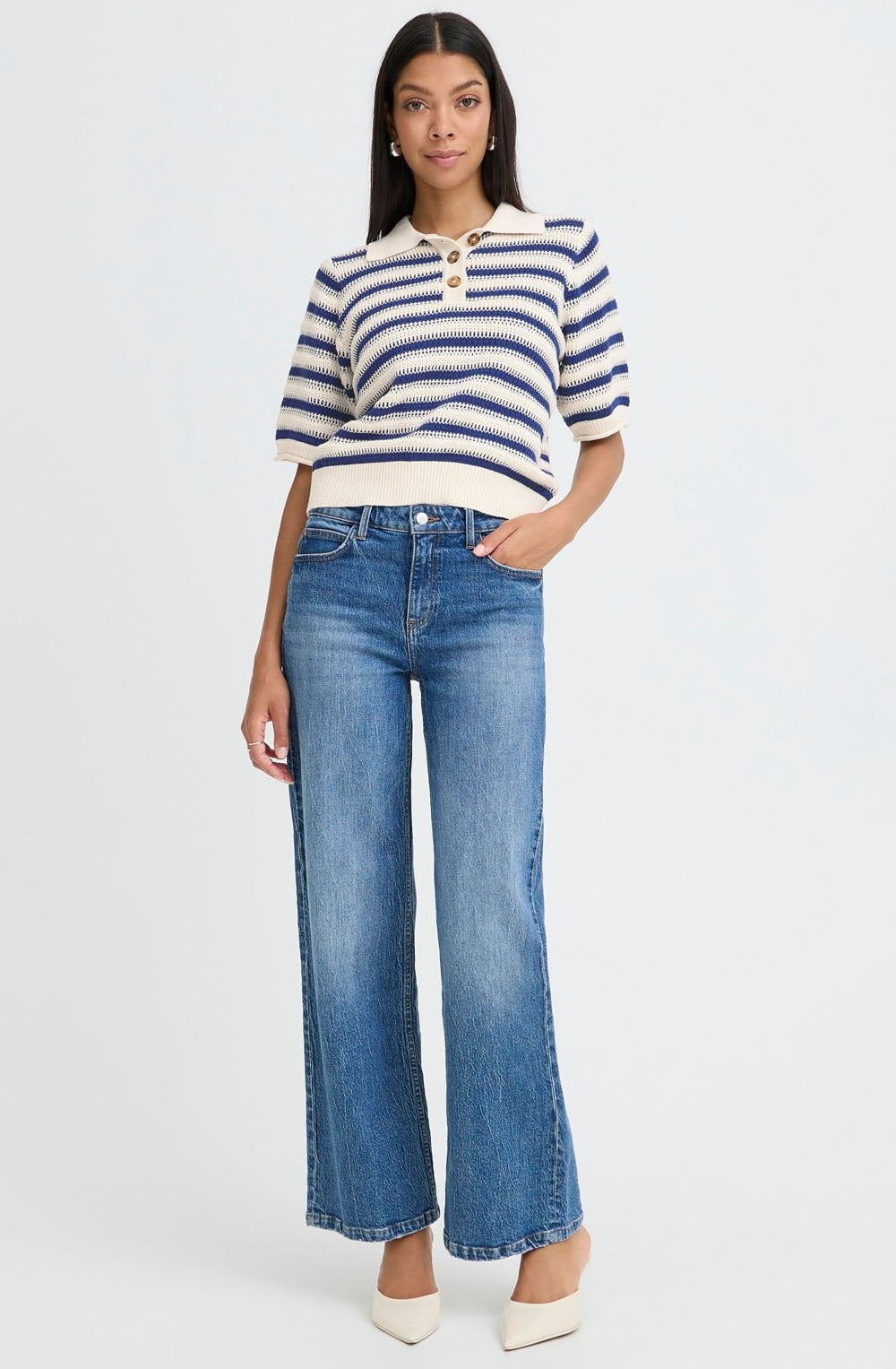 Medieval Blue Textured Knit Mikala Polo Top
