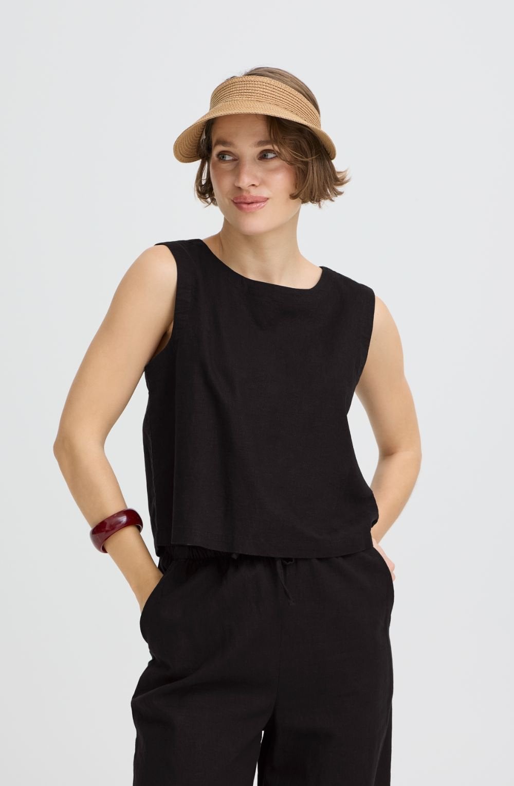 Meteorite Linen Mix Button Back Blouse