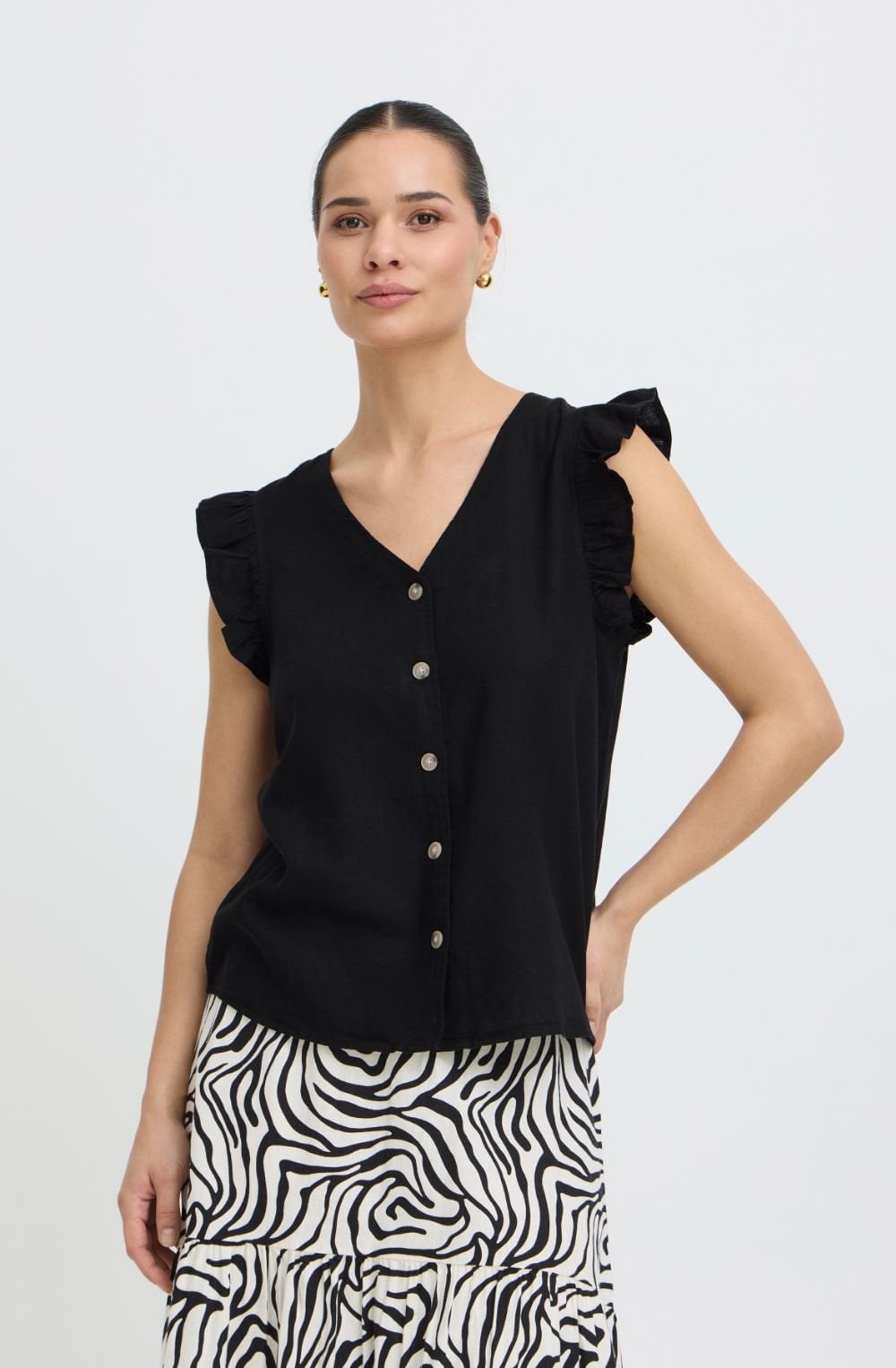 Meteorite Linen Mix Ruffle Sleeve Shirt