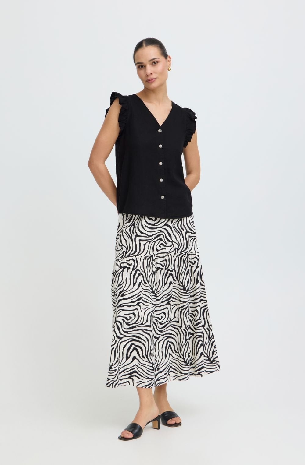 Meteorite Linen Mix Ruffle Sleeve Shirt