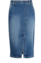 Mid Blue Denim Wrap Midi Skirt