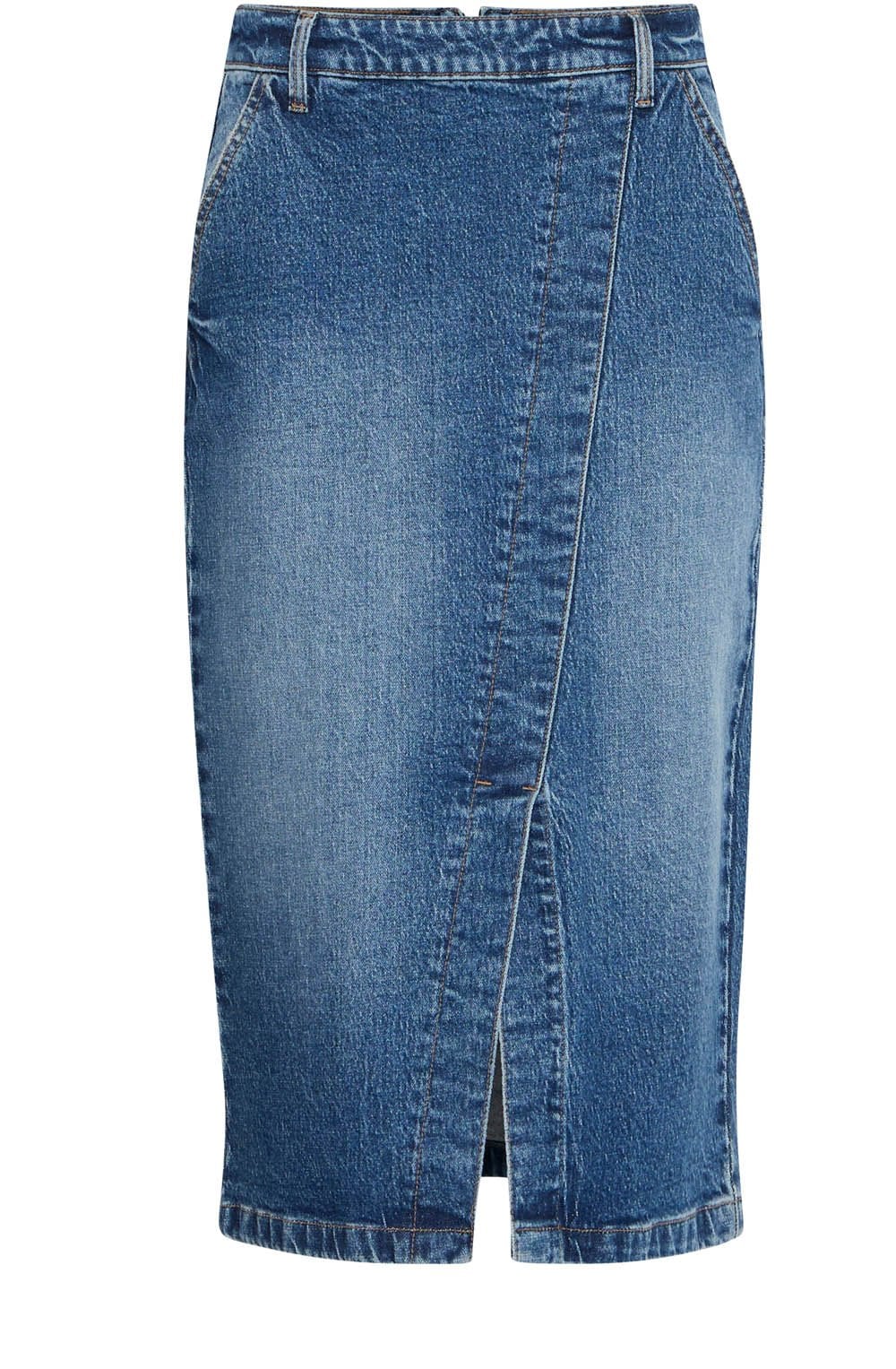 Mid Blue Denim Wrap Midi Skirt