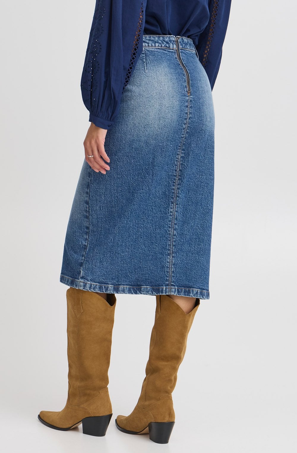 Mid Blue Denim Wrap Midi Skirt