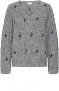 Mid Grey Melange Embroidered Jumper