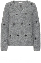 Mid Grey Melange Embroidered Jumper