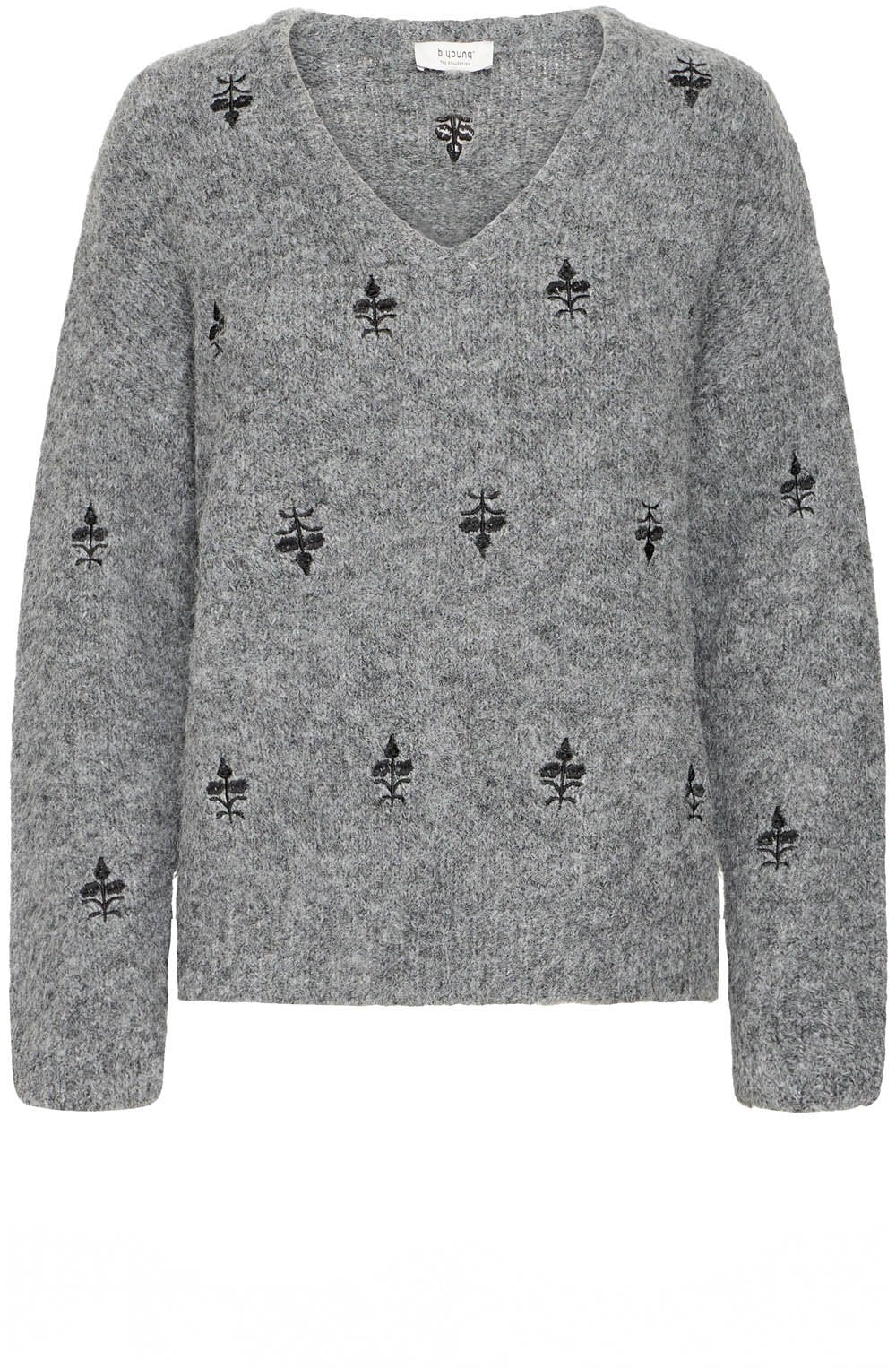 Mid Grey Melange Embroidered Jumper