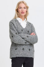 Mid Grey Melange Embroidered Jumper