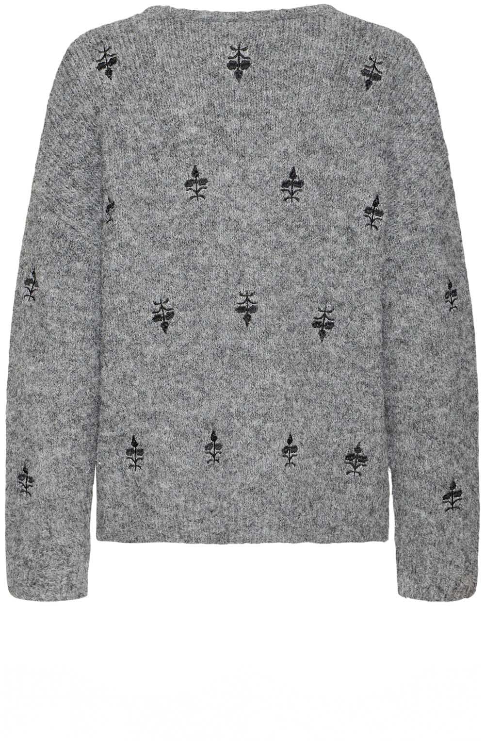 Mid Grey Melange Embroidered Jumper
