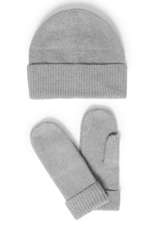 Mid Grey Melange Hat and Mittens Set