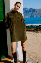 Military Olive Corduroy A Line Dress