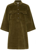 Military Olive Corduroy A Line Dress