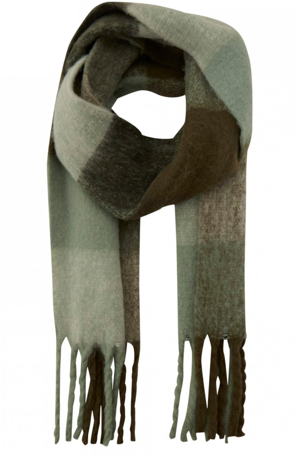 Mixed Green Check Print Chunky Scarf