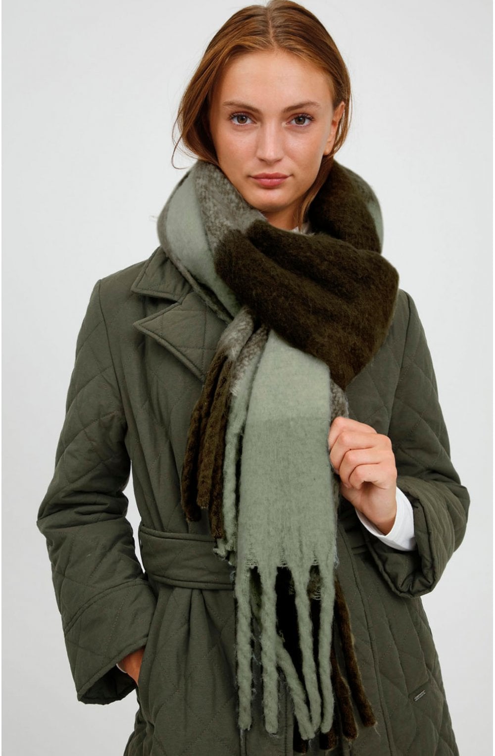 Mixed Green Check Print Chunky Scarf