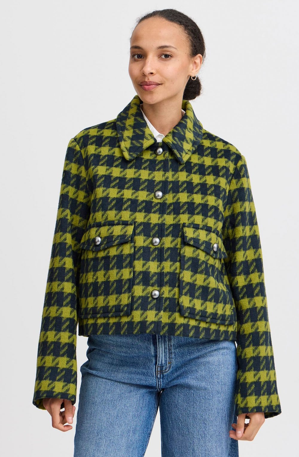 Navy and Green Houndstooth Box Jacket